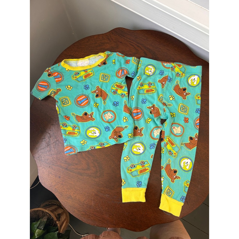 Scooby-Doo Kids Mystery Machine Cotton Pajama Set Teal Yellow Size 4